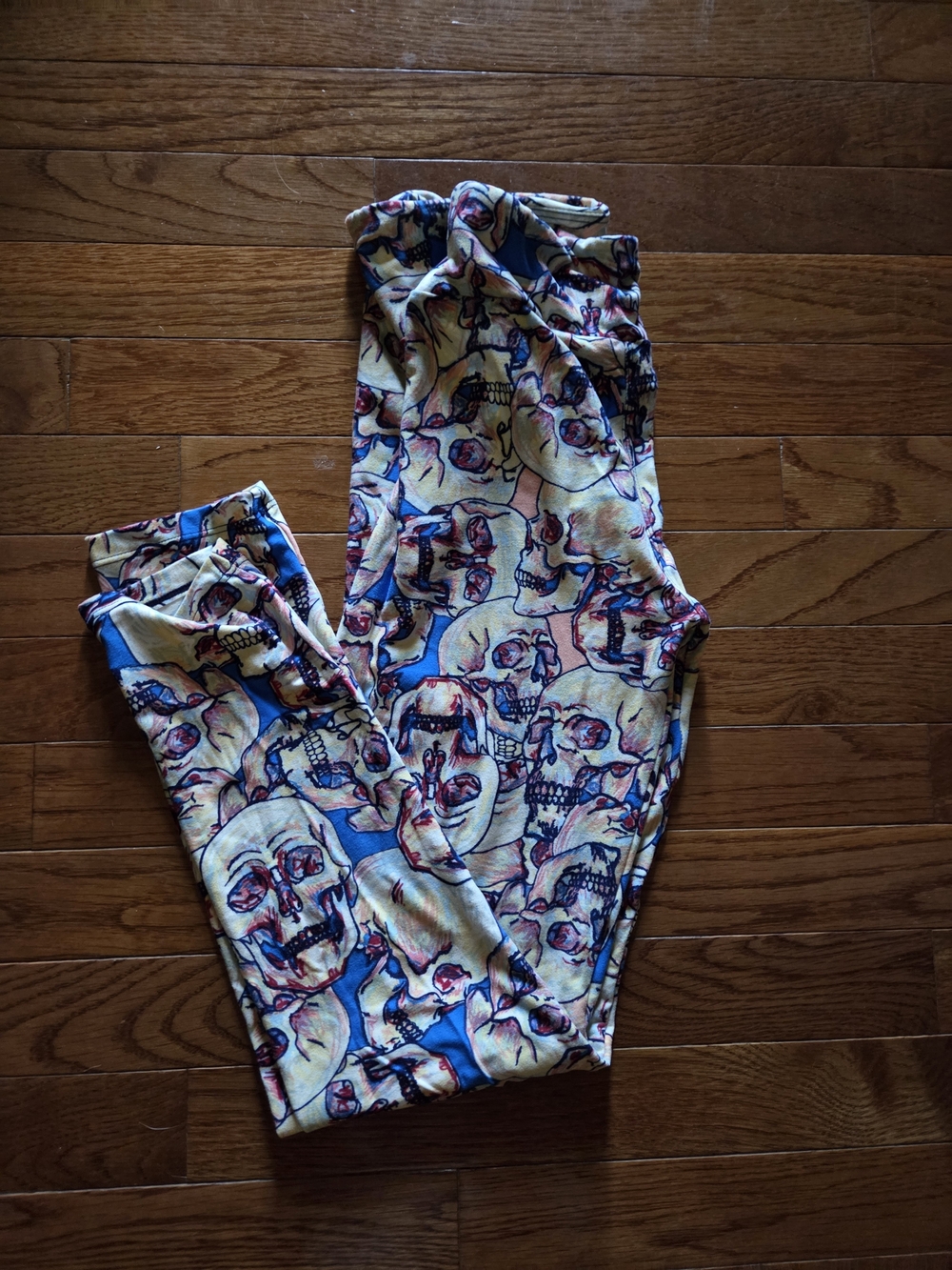 Adult Skull Print Leggings in Yellow and Blue